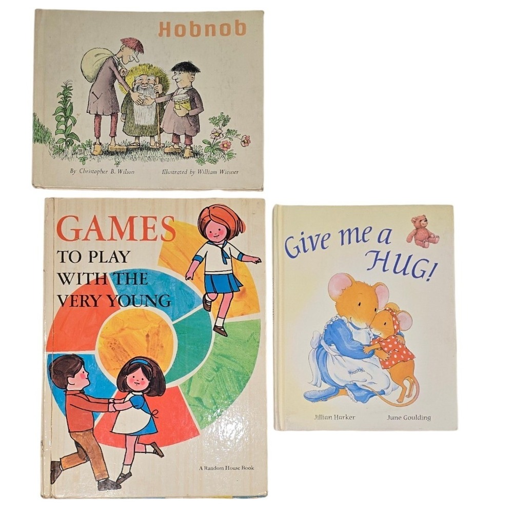 3 Vintage Childrens Books Hobnob Games To Play With The Very Young Give Me A Hug